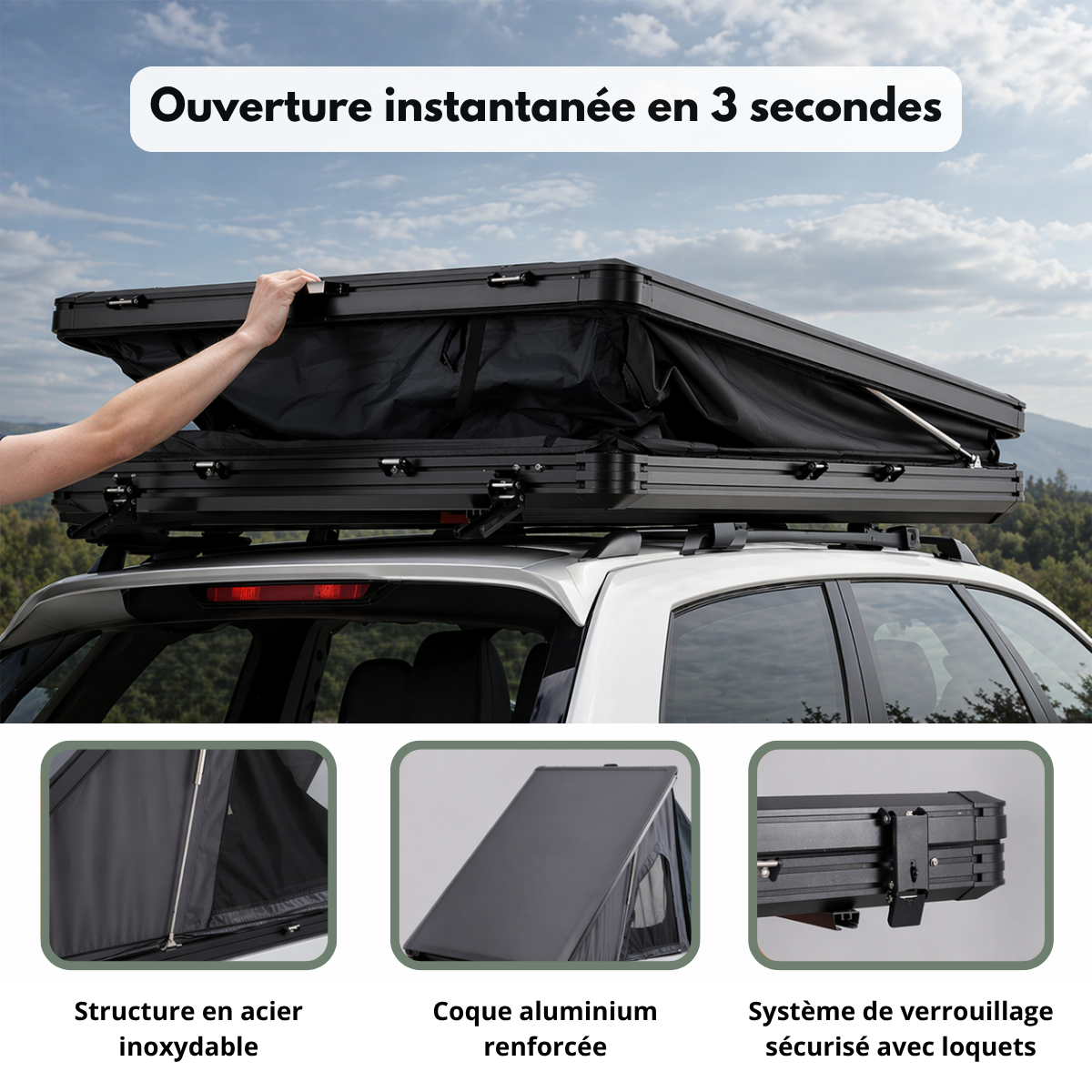 Tente de toit voiture 3 places – Format compact