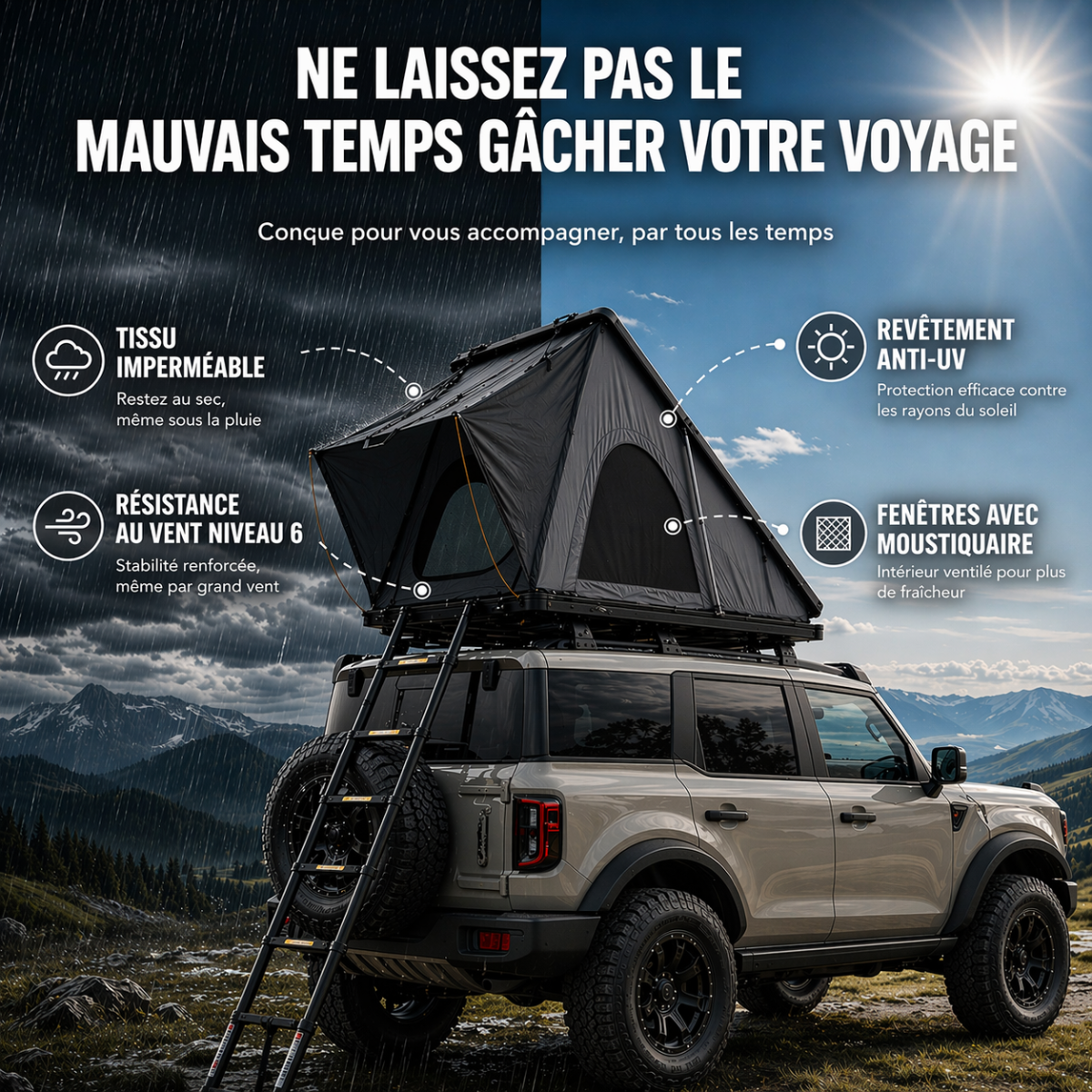 Tente de toit voiture 3 places – Format compact