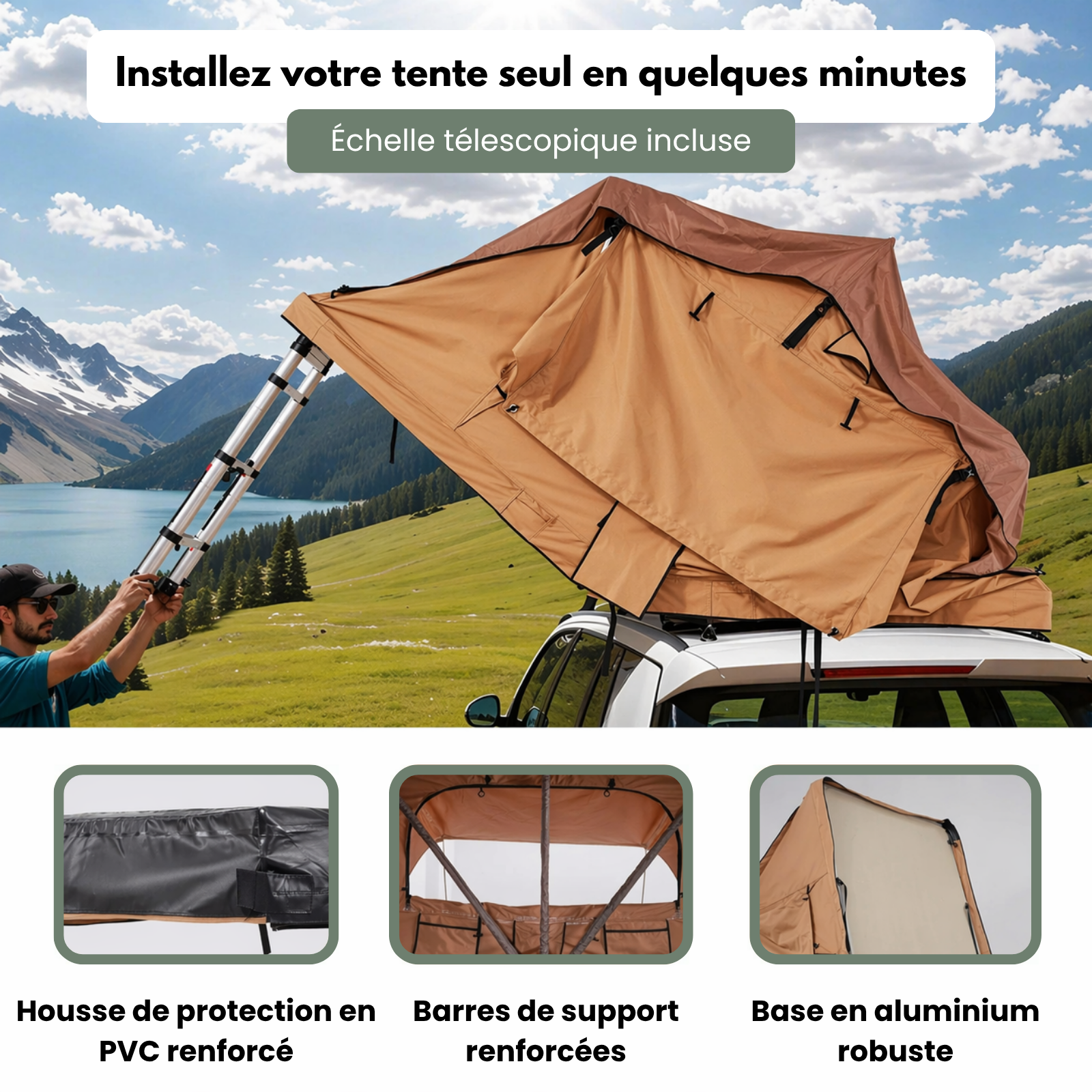 Tente de toit voiture 3 places – Format standard (336 x 265 cm)