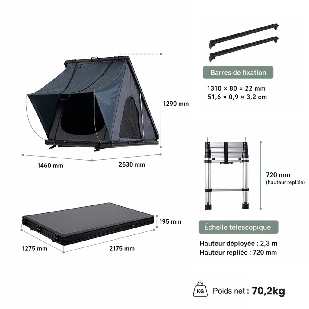 Tente de toit voiture 3 places – Format compact