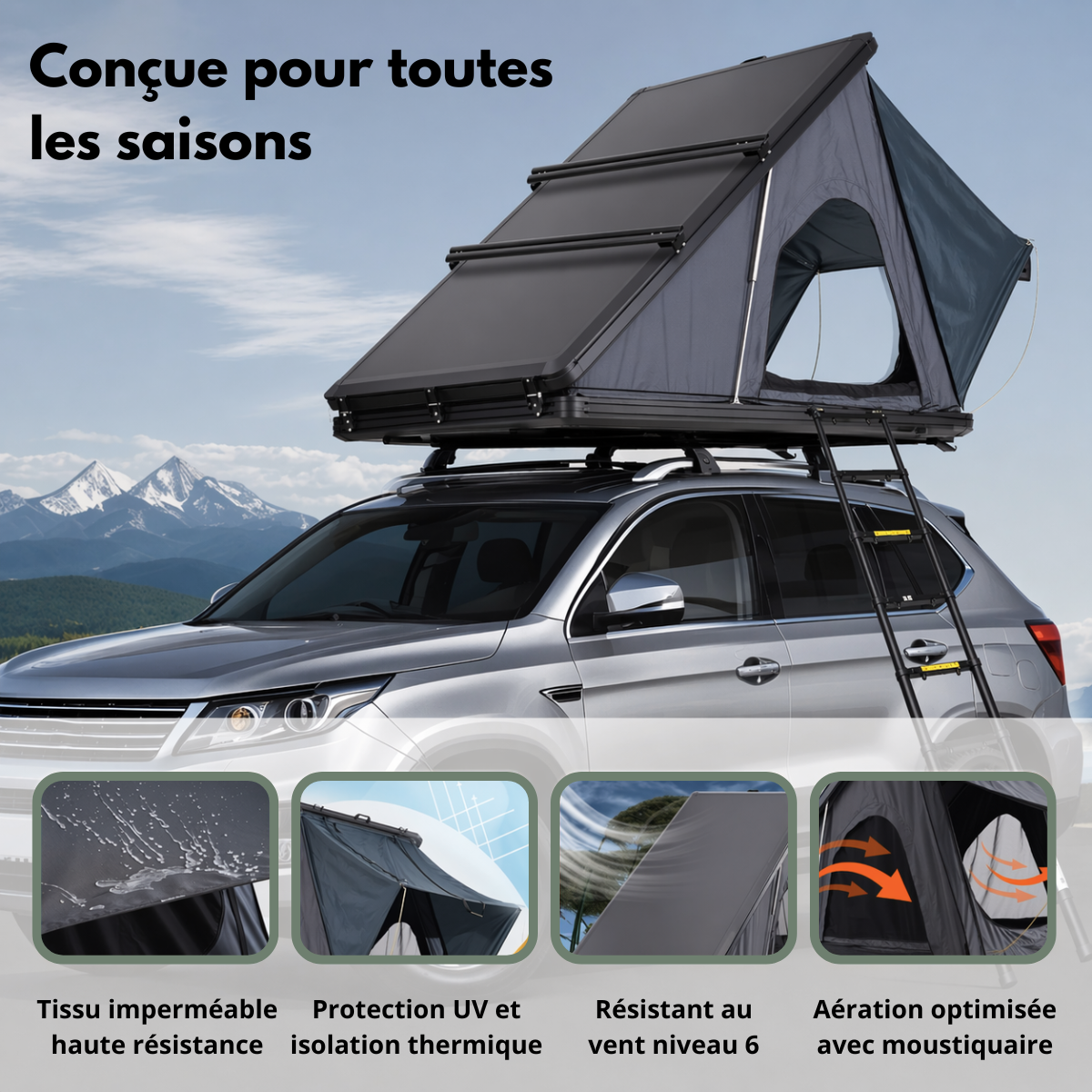 Tente de toit voiture 3 places – Format compact