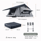 Tente de toit extensible 3 places avec espace au sol - Gris