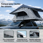 Tente de toit extensible 3 places avec espace au sol - Gris