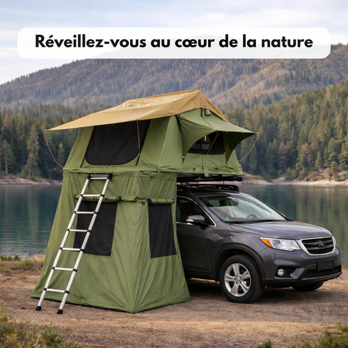 Tente de toit extensible 3 places avec espace au sol - Vert