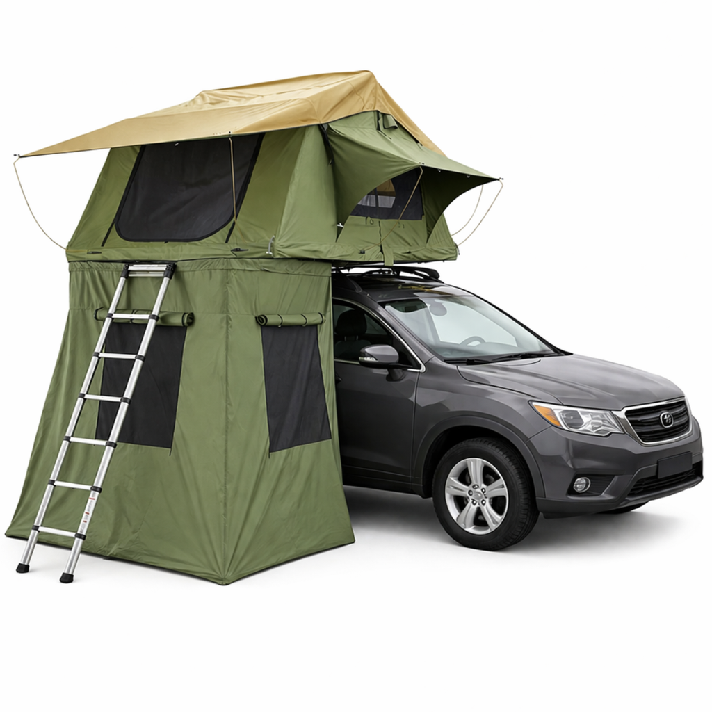 Tente de toit extensible 3 places avec espace au sol - Vert