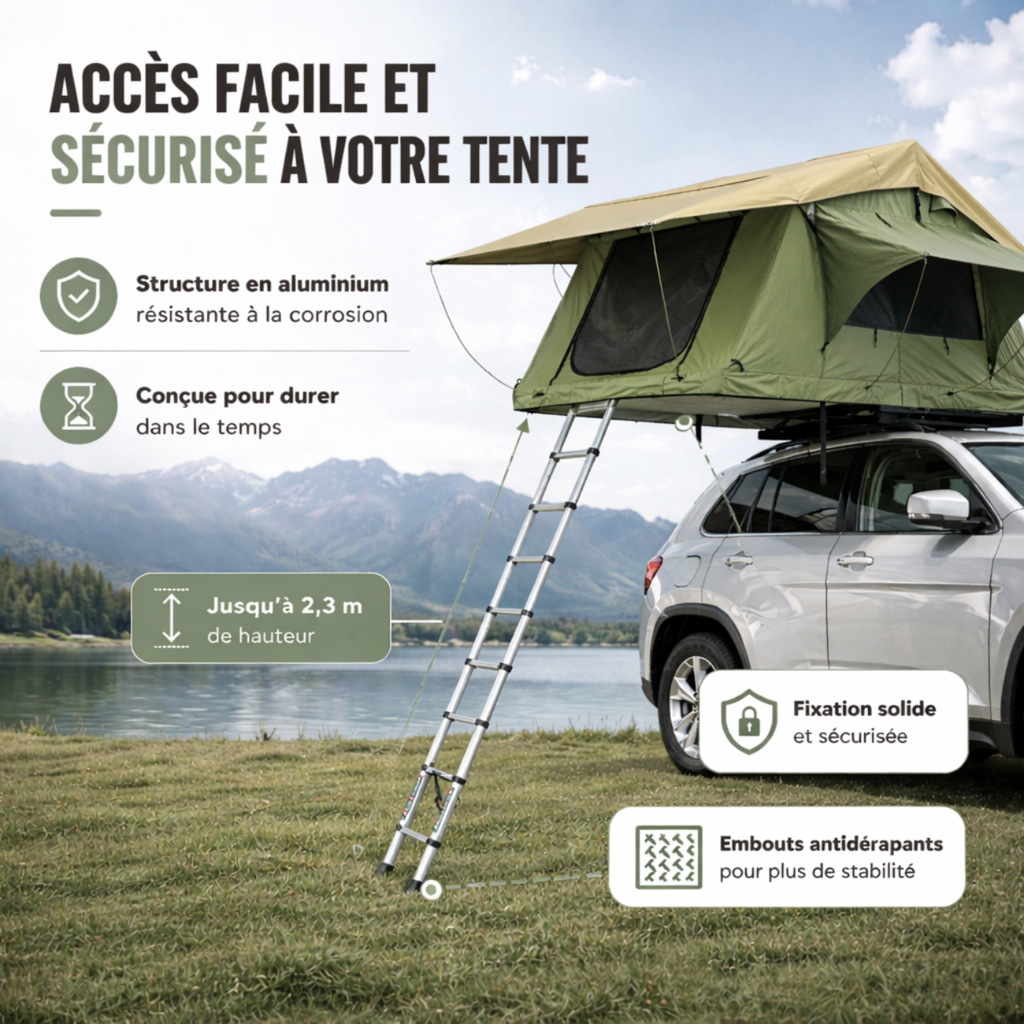 Tente de toit extensible 3 places avec espace au sol - Vert