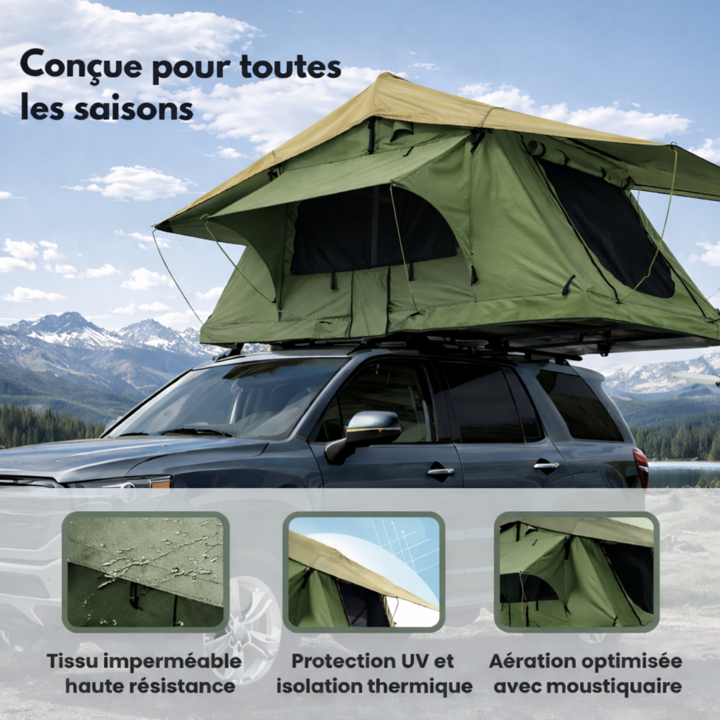 Tente de toit extensible 3 places avec espace au sol - Vert